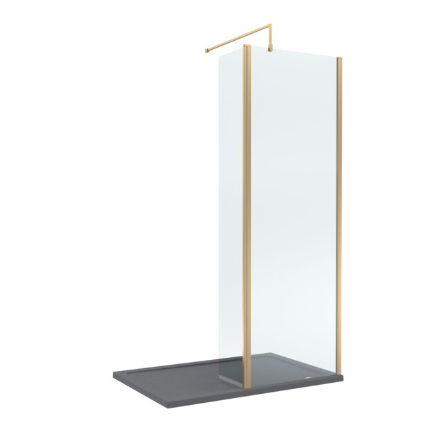 Balterley Glass Walk In Wetroom Screen and Hinged Return Screen with Profile and Shower Tray Copper Brushed Brass