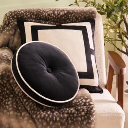 OHS Ultra Soft Velvet Round Seat Cushion Pleated Floor Pillow Multi Black/White