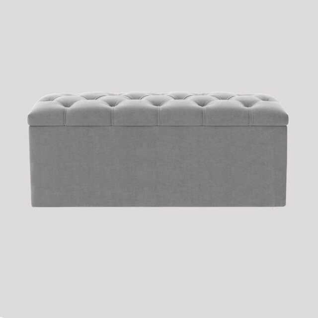 90cm Luna Chesterfield Ottoman Storage Box - Silver Plush Velvet Upholstered Blanket Box