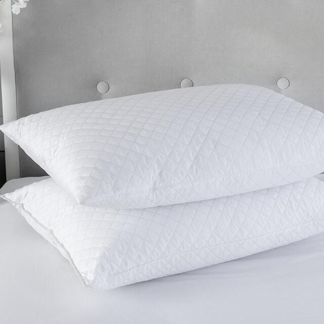 Quilted Pillow Pair Soft Microfibre Cover Hollowfibre Filling Non Allergenic Multi