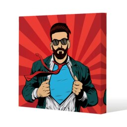Strong Businessman in glasses in comic style. Success concept (Canvas Print) Cream