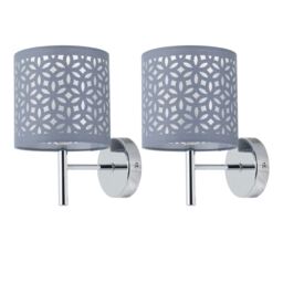 Set of 2 Brea - Chrome Wall Lights with Grey Cut Out Shade Chrome Grey 2