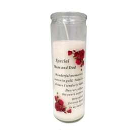 David Fischhoff Memorial Glass Candle - Special Mum & Dad White