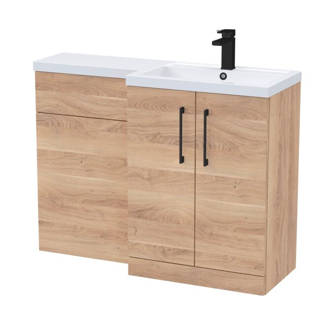 Balterley Right-Hand Bathroom Vanity and WC Unit Combination with Basin, with Handles Brown Bleached Cuneo Oak