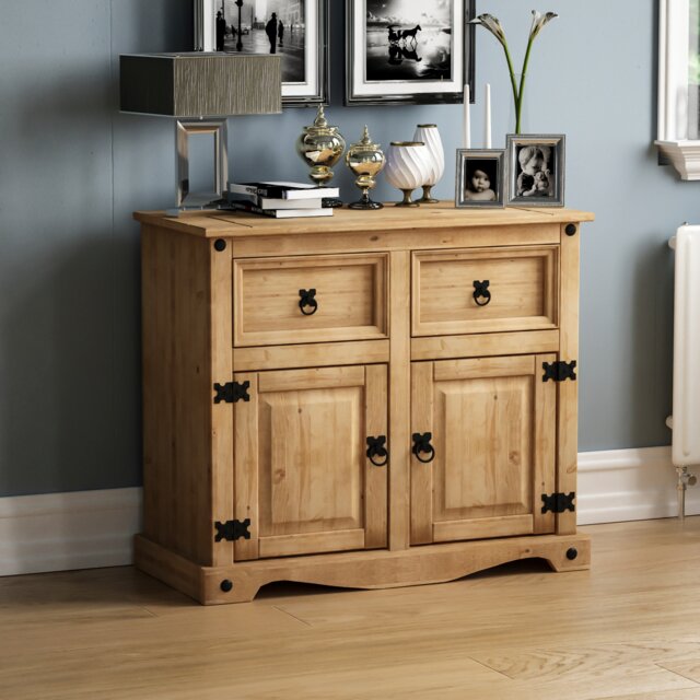 Vida Designs Corona 2 Door 2 Drawer Sideboard Buffet Cabinet, Solid Pine Wood