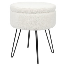 Harbour Housewares Boucle Storage Footstool - Round Modern Dressing Table Footstool Vanity Seat Chairs - 46 x 37cm Black Legs Black Cream/Black Pack of 1 1
