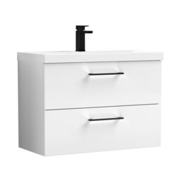 Balterley Wall Hung Bathroom 2 Drawer Vanity Unit and 1 Tap Hole Ceramic Basin, with Handles White