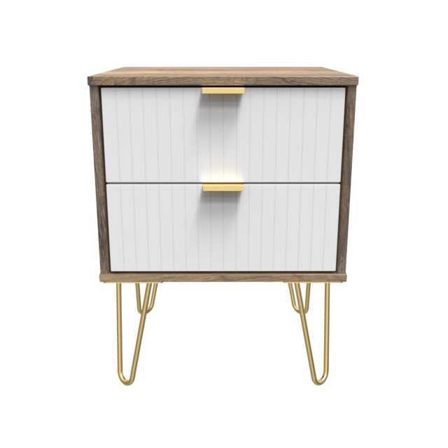 Bexley 2 Drawer Compact Bedside Cabinet in White Matt & Vintage Oak (Ready Assembled) White White Matt & Vintage Oak