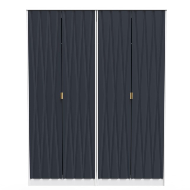 Dallas Tall 4 Door Wardrobe in Indigo Matt & White Matt (Ready Assembled) Blue Indigo Matt & White Matt