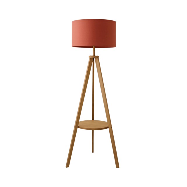 ValueLights Morrigan Mid Wood Shelf Floor Lamp Rust Shade Orange