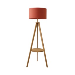 ValueLights Morrigan Mid Wood Shelf Floor Lamp Rust Shade Orange