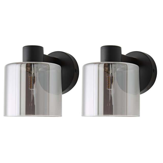 ValueLights Demi Pair Black & Smoked Glass Wall Lights & Bulbs Black