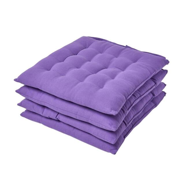Homescapes 4 x Seat Pads Luxury Cotton Indoor Outdoor Garden Dining Cushion Purple 40 x 40 cm 4