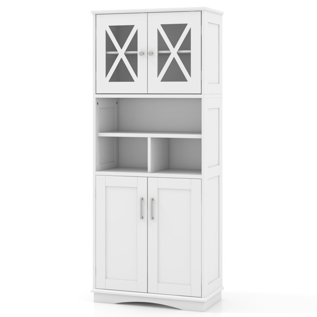 COSTWAY Tall Bathroom Cabinet Floor Storage Cabinet-White