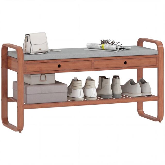 HOMCOM Shoe Bench with 2 Drawers Cushioned Seat 105 cm