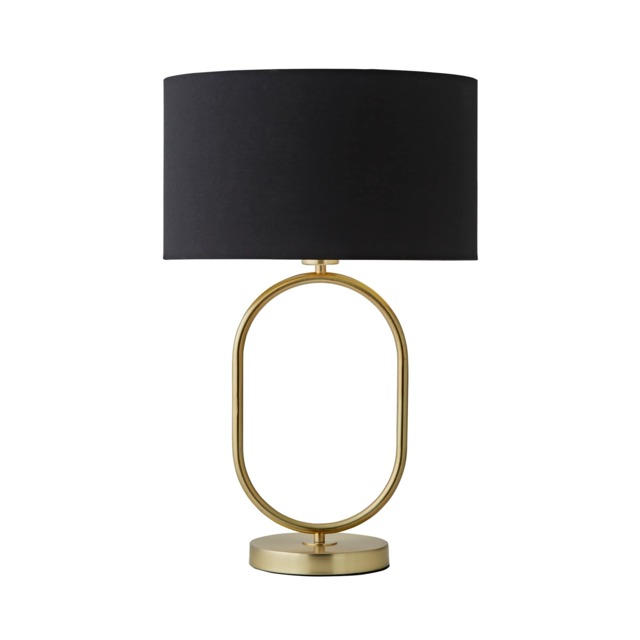ValueLights Antonia Brushed Gold Oval Table Lamp Black Gold Shade and Bulb