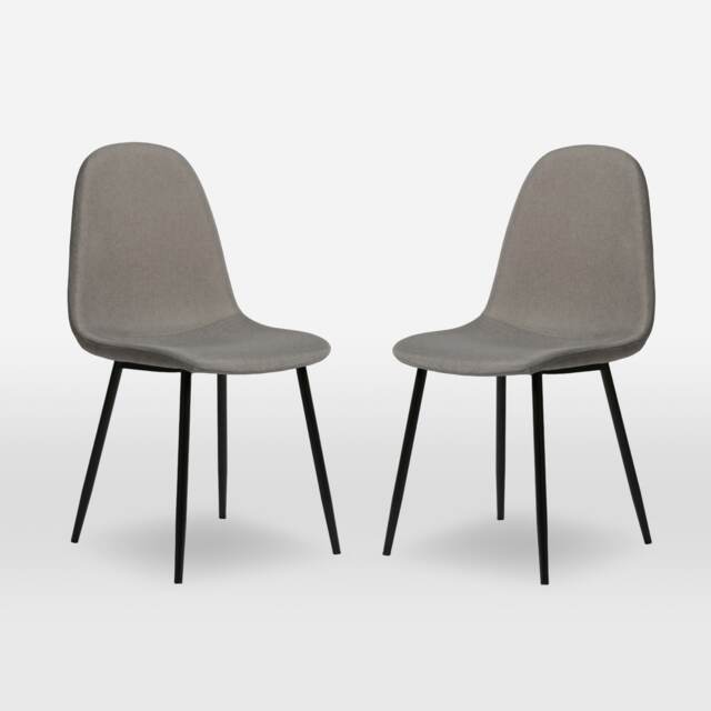 ASTERIA Dining Chairs Set of 2 Upholstered Linen Fabric Light Grey Black Legs
