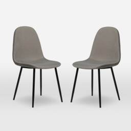 ASTERIA Dining Chairs Set of 2 Upholstered Linen Fabric Light Grey Black Legs
