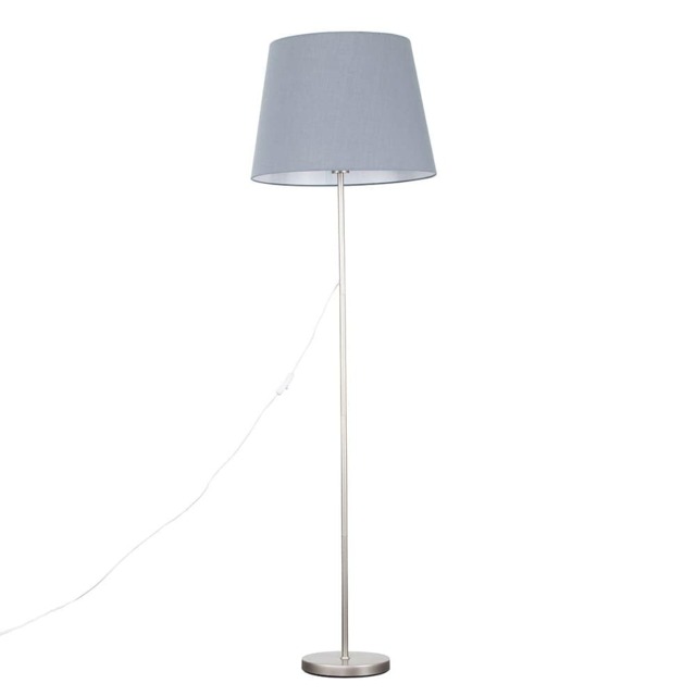 ValueLights Charlie Brushed Chrome Floor Lamp Grey Shade