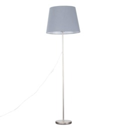 ValueLights Charlie Brushed Chrome Floor Lamp Grey Shade