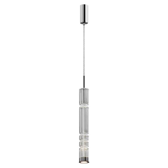 Ordo Modern Tall Slim Pendant Ceiling Light Chrome 3000K 920lm Glass Shade