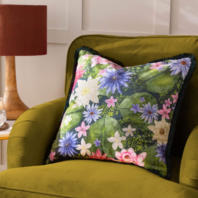 Paoletti Marjoelle Flowers Printed Velvet Cushion