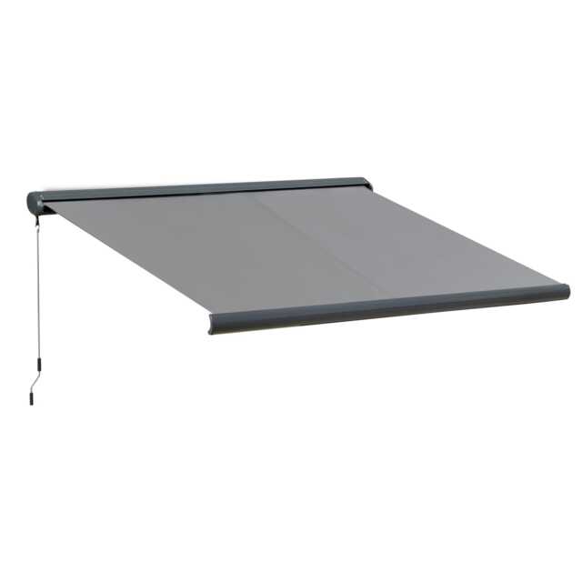 Outsunny 3.5x3m LED Light Cassette Electric/Manual Awning Window Sun Shade Grey Grey Grey 350cm x 300cm x 160cm 1