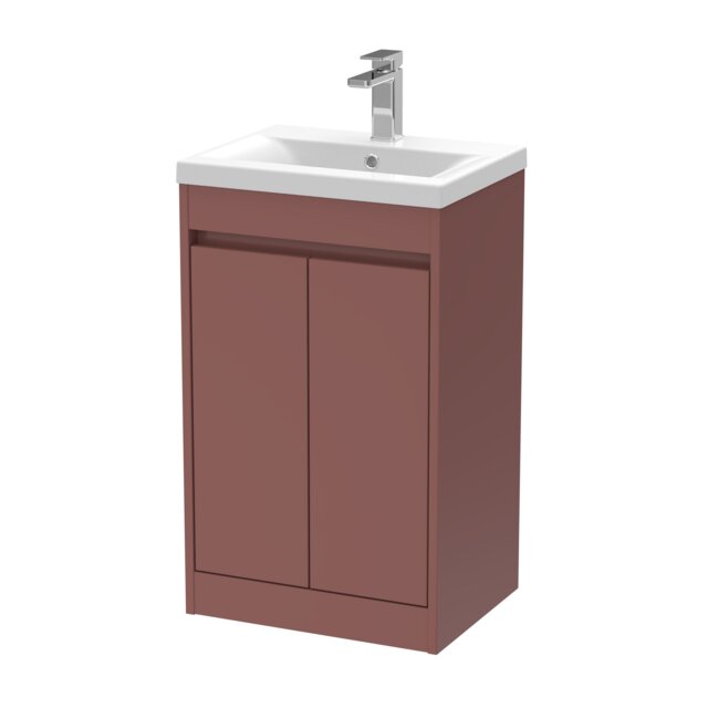 Balterley Chartley Contemporary Floor Standing 2 Door Vanity Basin Unit, Mid-Edge Basin, 500mm, Smoked Red