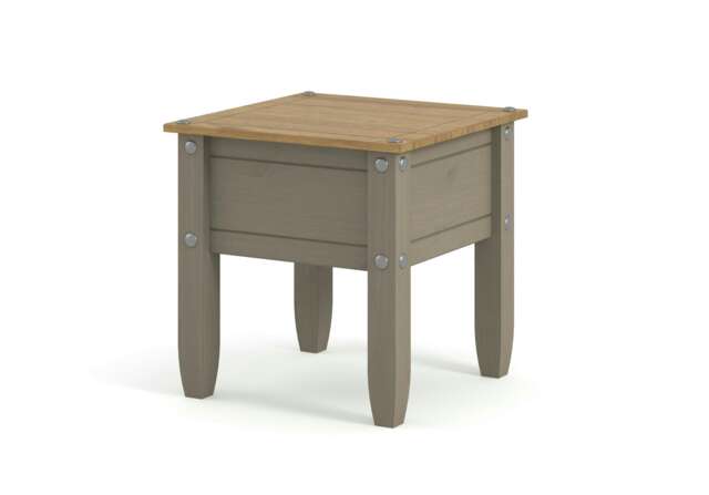 Corona Solid Pine Lamp Table - Rustic Wooden Side Table with Chunky Legs, Optional Metal Pin Detailing Grey Grey Wax One Size 1