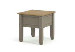 Corona Solid Pine Lamp Table - Rustic Wooden Side Table with Chunky Legs, Optional Metal Pin Detailing Grey Grey Wax One Size 1