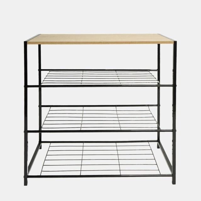 OHS 4 Tier Home Hallway Bedroom Shoe Storage Organiser Wire Shelving Unit - Black