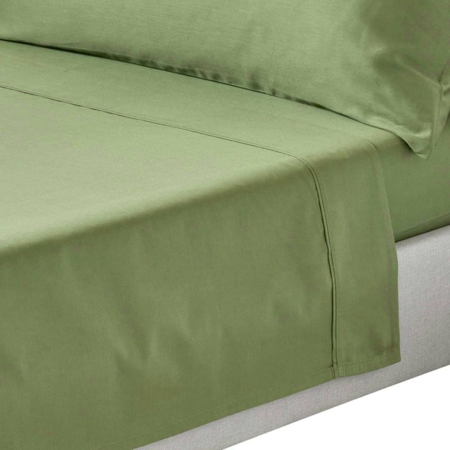 Homescapes Moss Green Organic Cotton Flat Sheet 400 Thread Count, Single Green Single
