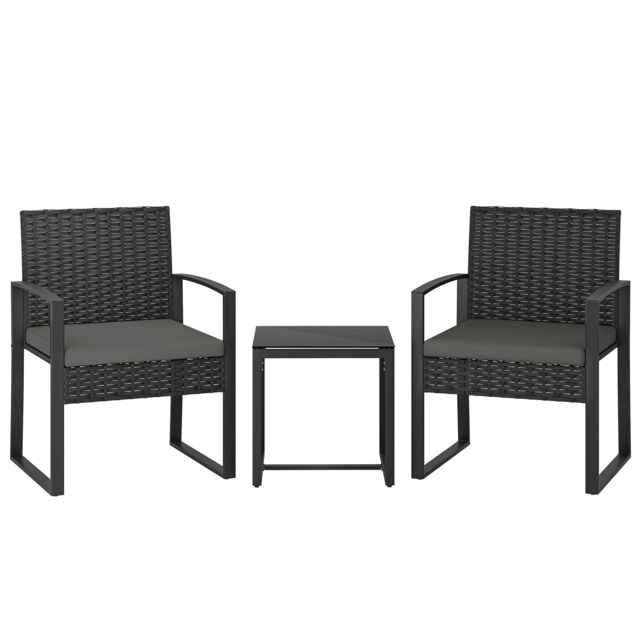Outsunny Rattan Bistro Set, 3 PCS Garden Furniture with Cushion, Dark Grey Grey Dark Grey 55 x 58 x 76 cm