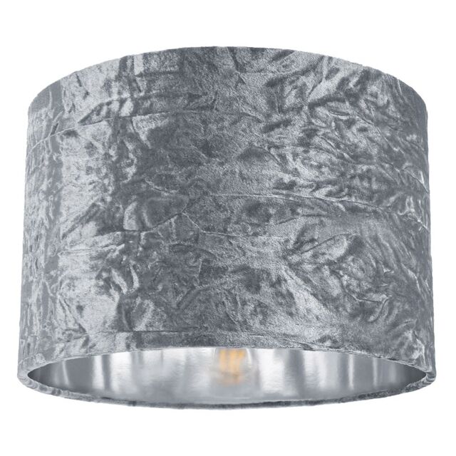 "Modern Silver Crushed Velvet 12"" Table/Pendant Lampshade with Shiny Silver Inner Silver Silver 1"