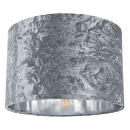 "Modern Silver Crushed Velvet 12"" Table/Pendant Lampshade with Shiny Silver Inner Silver Silver 1"