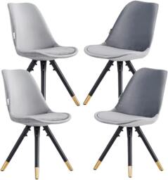 Set of 4 Sofia Ergonomic Modern Dining Chairs Upholstered in Velvet, Metal Legs with Gold End Tips Grey Light Grey