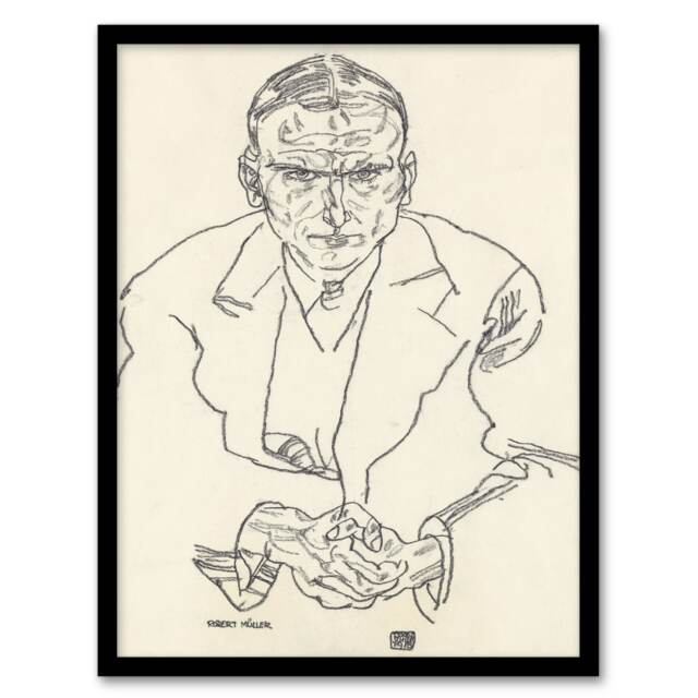Egon Schiele Framed Wall Art Print Robert Muller Line Art Portrait Home Décor