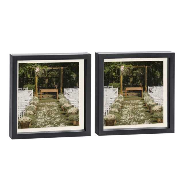 "Nicola Spring 10 x 10"" Photo Frames - Black/Ivory Mount - 3D Picture Frame Box Portrait Display Case (53 x 53cm) Set of 2"