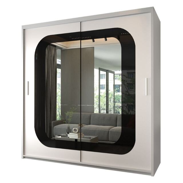 Modern Sliding Mirror Wardrobe with Strip Design & Adjustable Storage - 150/203cm Options