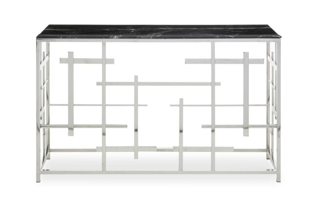 Orsina Black Marble Console Table, Decorative Table For Livingroom, Spacious Rectangular Table, Metal Display Table