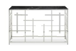 Orsina Black Marble Console Table, Decorative Table For Livingroom, Spacious Rectangular Table, Metal Display Table