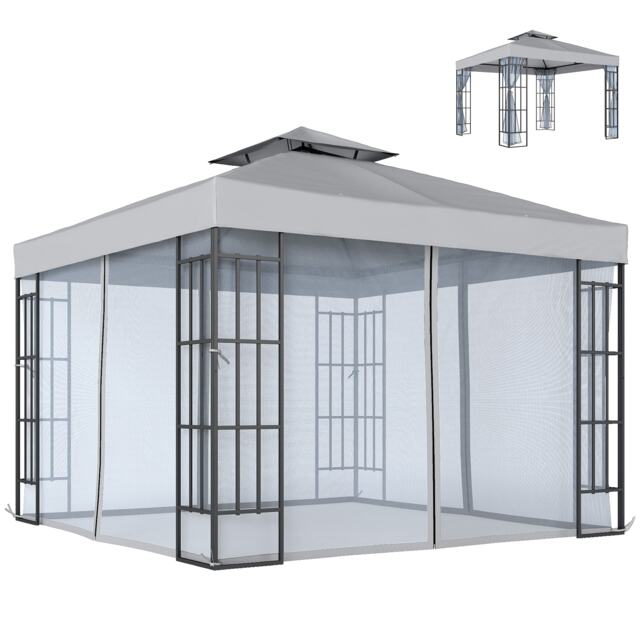 Outsunny 3 x 3(m) Patio Gazebo Canopy Garden Pavilion, Light Grey Grey 300L x 300W x 227Hcm