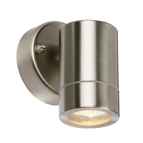 Palin Outdoor Wall IP44 7W Brushed Stainless Steel & Clear Glass 1 Light Dimmable IP44 - GU10