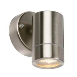 Palin Outdoor Wall IP44 7W Brushed Stainless Steel & Clear Glass 1 Light Dimmable IP44 - GU10