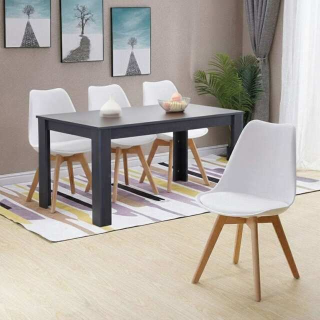 Arrow Charcoal Dining Table Set With 4 White Dining Chairs Dining Furniture Set