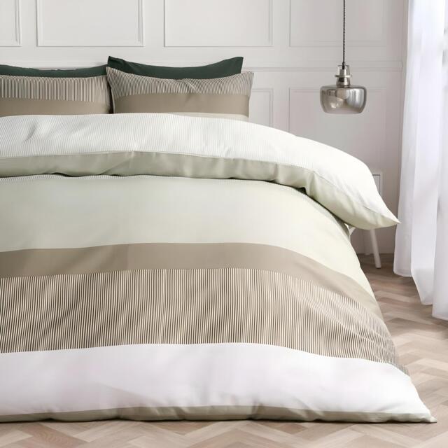 OHS Multi Stripe Bedding Set Microfibre Duvet Cover with Pillowcase Green Sage Double
