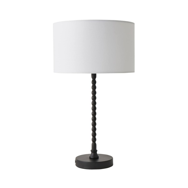ValueLights Maeve White Shade Matte Black Bobbin Bobble Table Lamp and Bulb