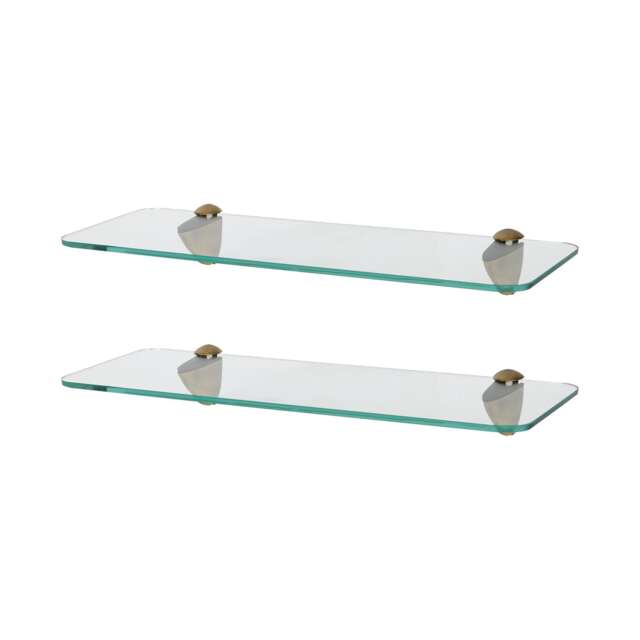 Harbour Housewares Rounded Floating Glass Shelf - 40cm - Metallic Brackets - Bathroom Shower Storage Vanity Display Unit Shelf Gold Gold 2