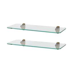 Harbour Housewares Rounded Floating Glass Shelf - 40cm - Metallic Brackets - Bathroom Shower Storage Vanity Display Unit Shelf Gold Gold 2