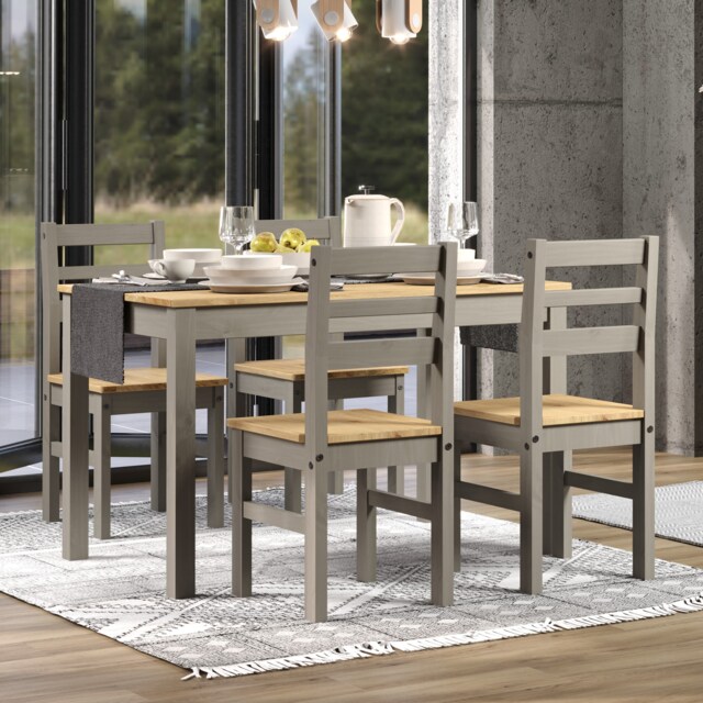 Corona Grey Rectangular Dining Table with 4 Grey Pine Chairs - Compact Dining Set Grey Antique Waxed Pine One Size 1